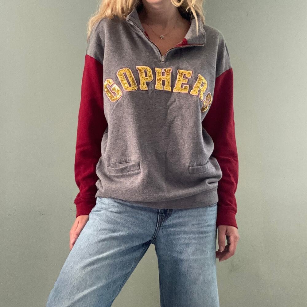 Victorias Secret PINK Minnesota Gophers Quarter Zip Sweatshirt Gray Size Small